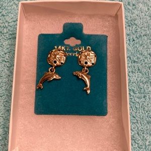 Gold dolphin/sand dollar earrings 14kt. Gold overlay